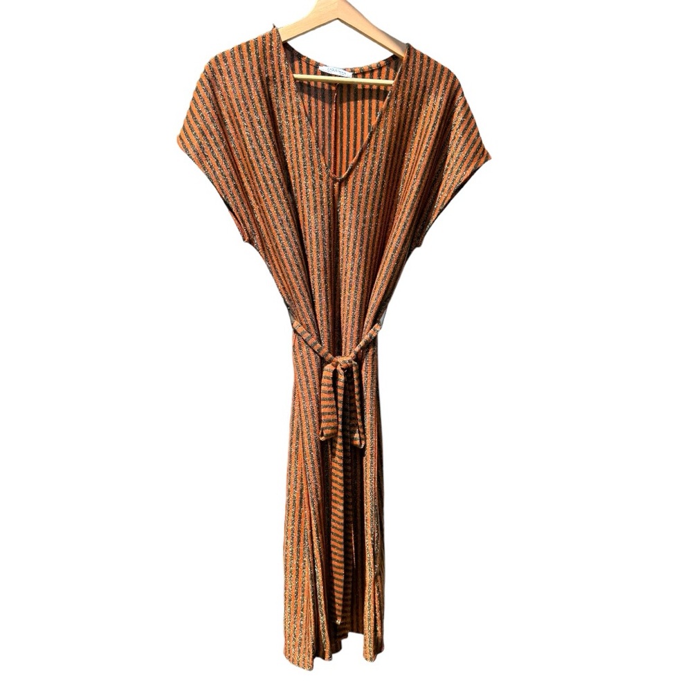 Zara Trafaluc Lurex Copper and Charcoal Stripe Dress